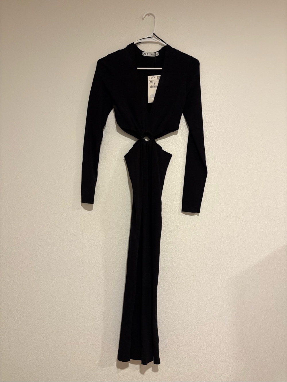 Zara Black Long-Sleeve Cutout Ring Accent Dress